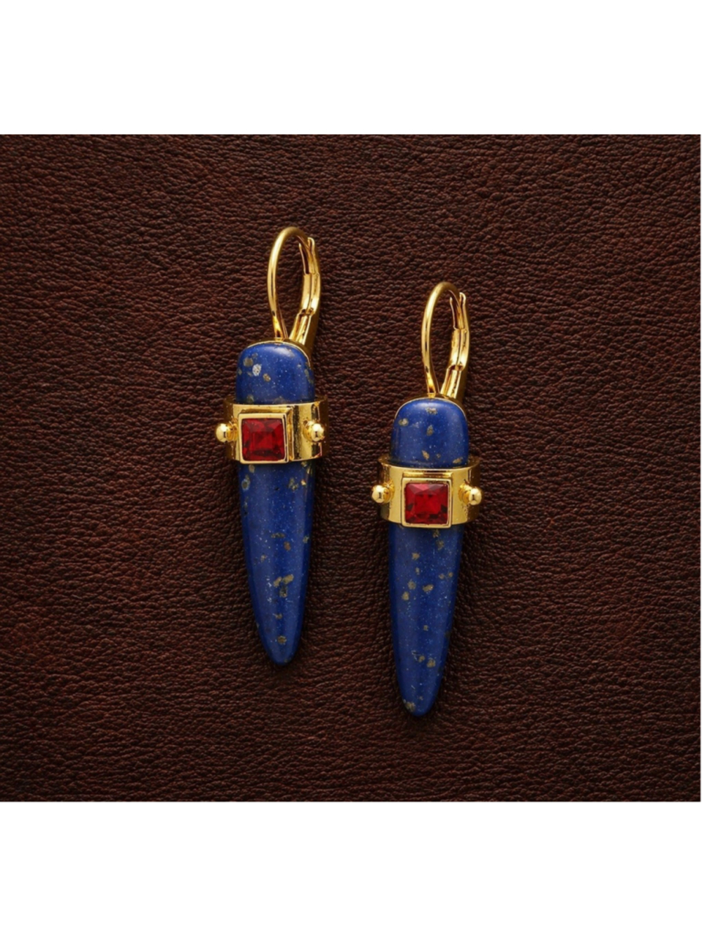 Museum Lapis Lazuli Gold Earrings VTG Boho Artisan Egypt Spike CZ Antique Tooth